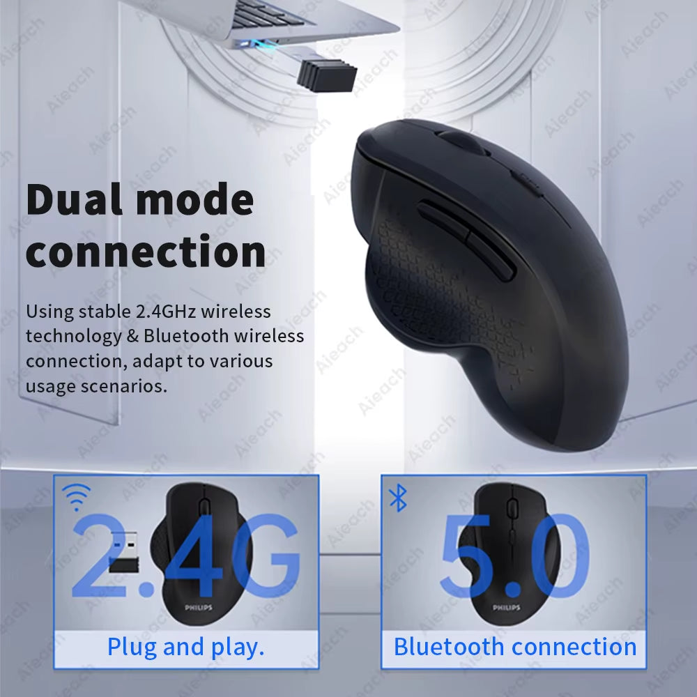 Rechargeable Dual Mode Bluetooth Wireless Mouse – Ergonomic, Silent, 1600 DPI for Laptop, iPad, Mac & Chromebook