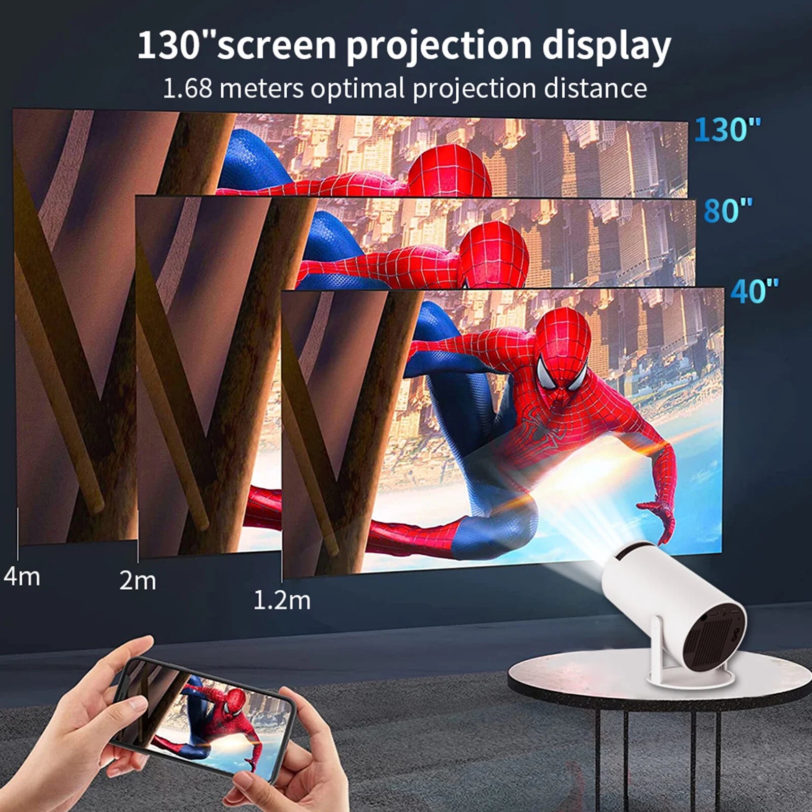 Mini Projector with Android 11, Portable Projector 4K 1080P Full HD Support, Smart Projector Wifi6 BT5.0 Auto Horizontal Correction, 180°Rotatable Outdoor Projector for Phone/Tv Stick/Laptop