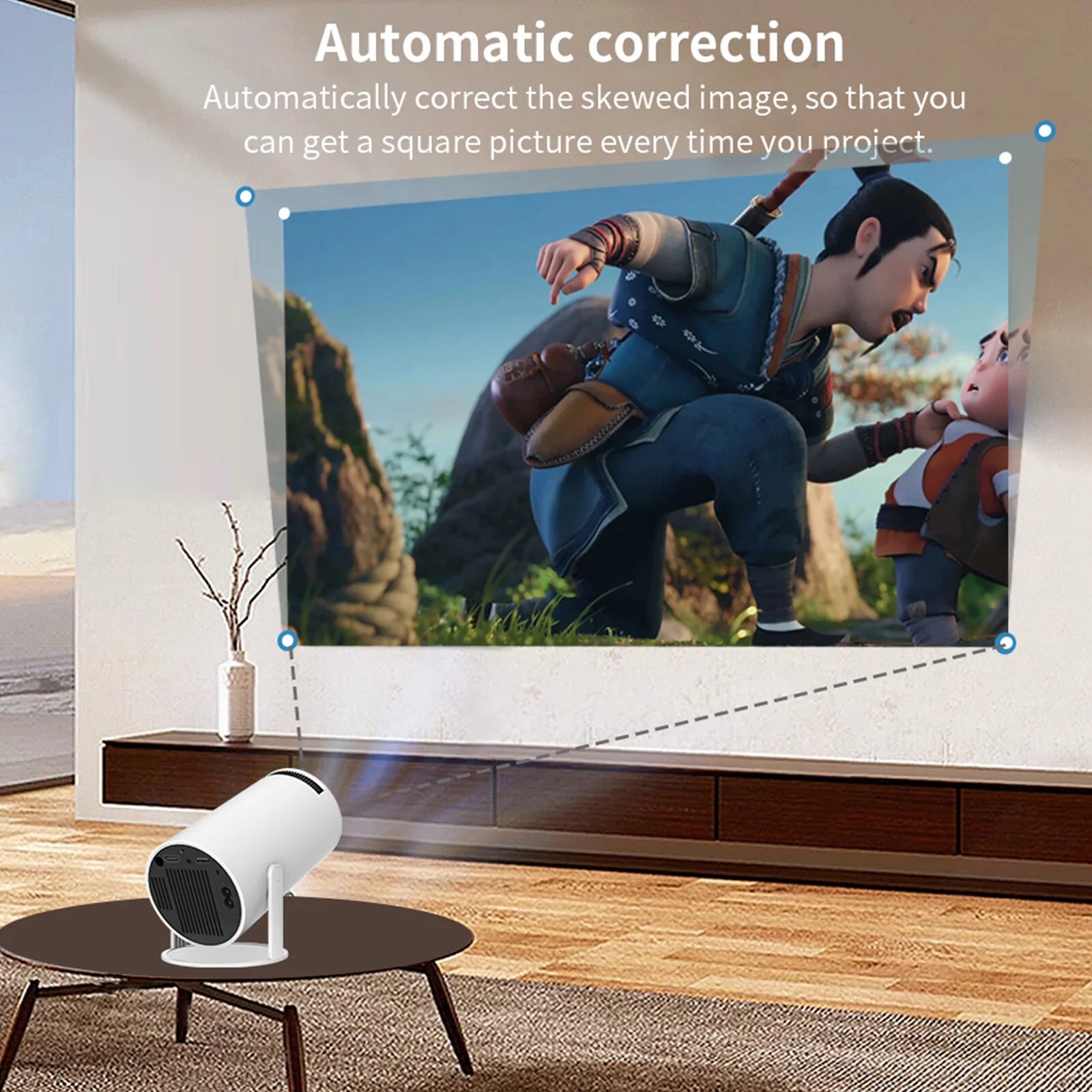 Mini Projector with Android 11, Portable Projector 4K 1080P Full HD Support, Smart Projector Wifi6 BT5.0 Auto Horizontal Correction, 180°Rotatable Outdoor Projector for Phone/Tv Stick/Laptop